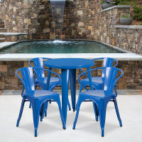 Flash Furniture CH-51080TH-4-18ARM-BL-GG 24" Round Metal Table Set with Arm Chairs in Blue